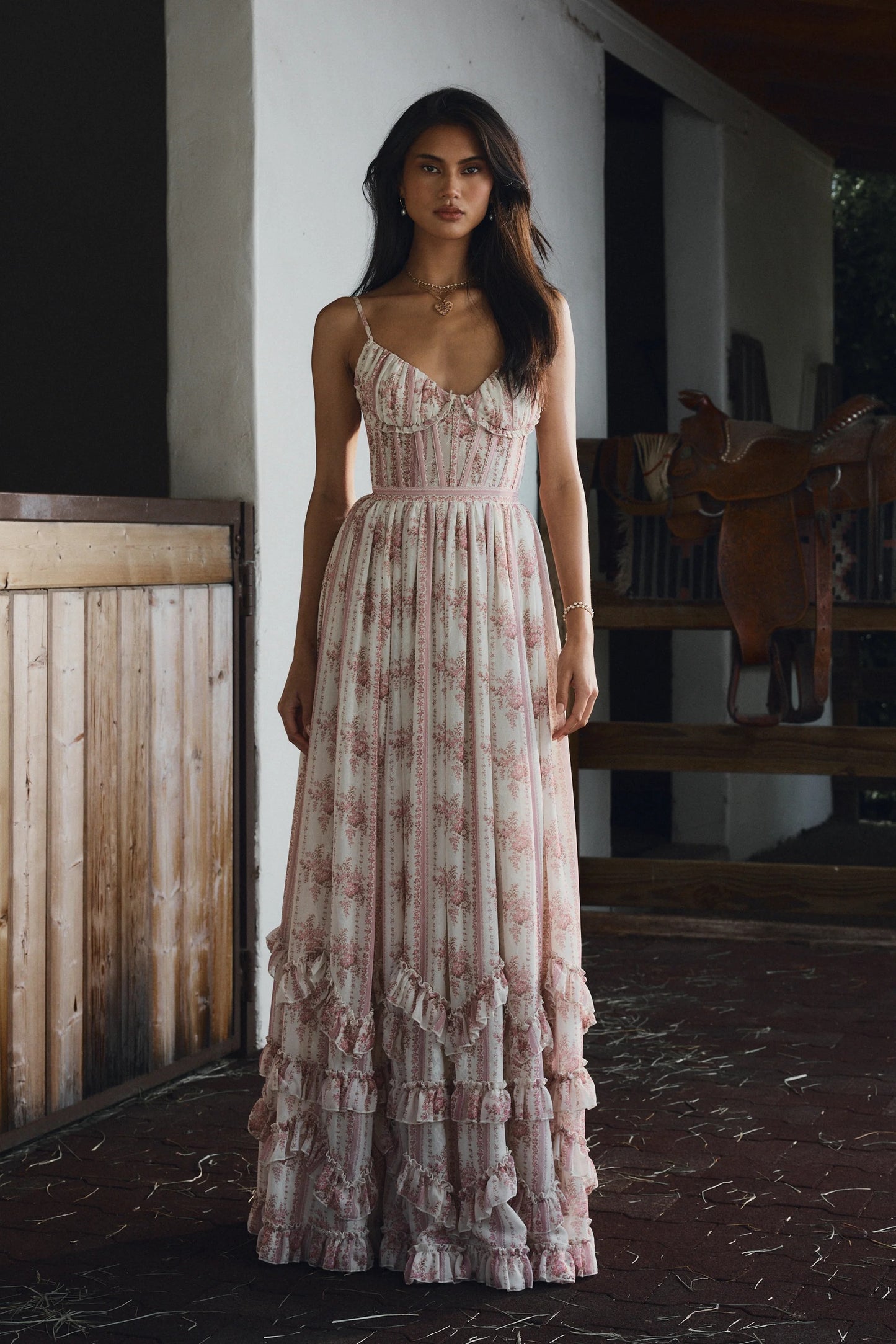 The Shelby Dress in Strawberry Victorian Stripe
