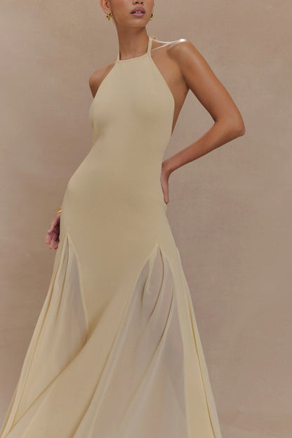 Knit And Mesh Halter Maxi Dress