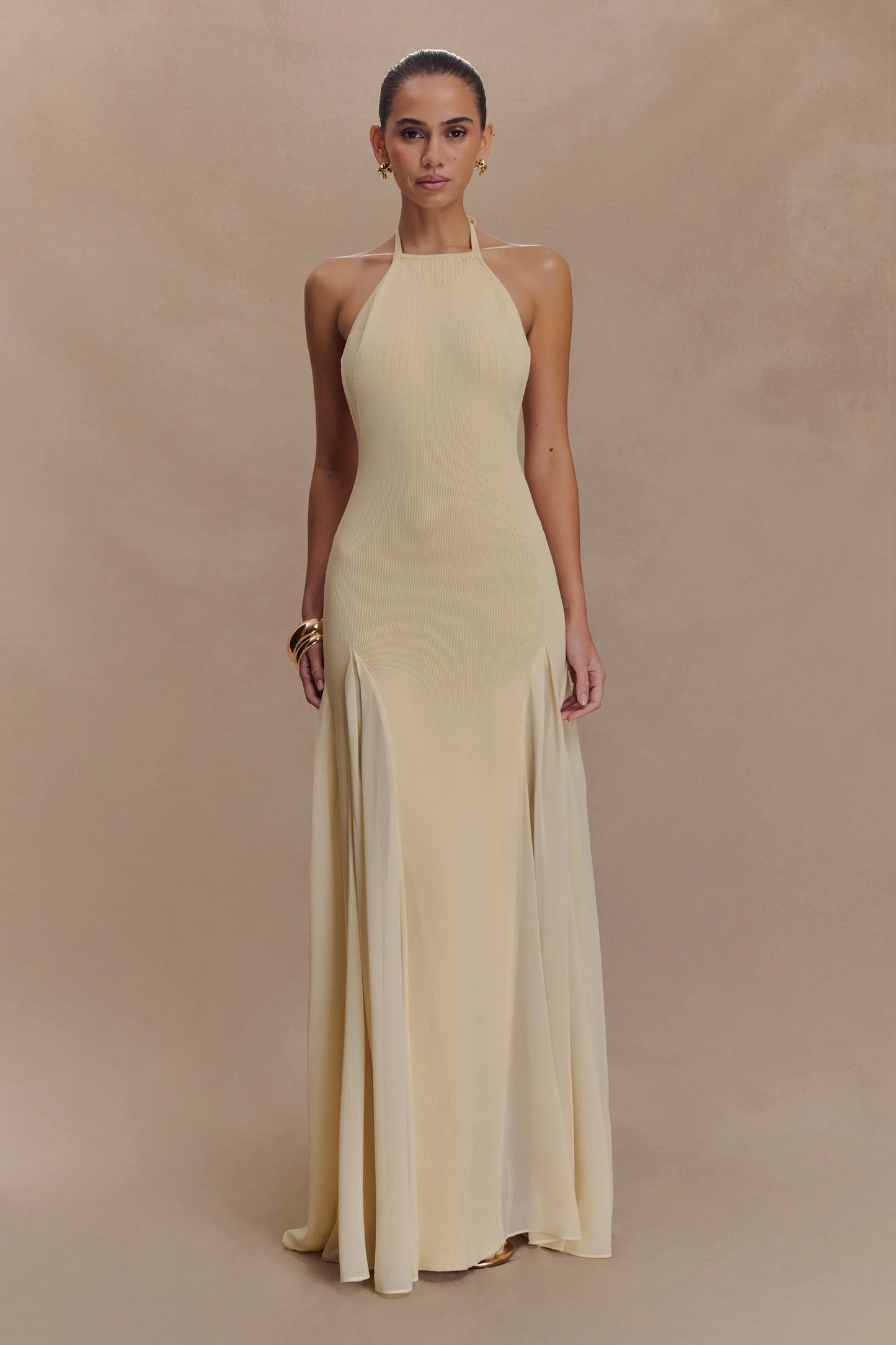 Knit And Mesh Halter Maxi Dress