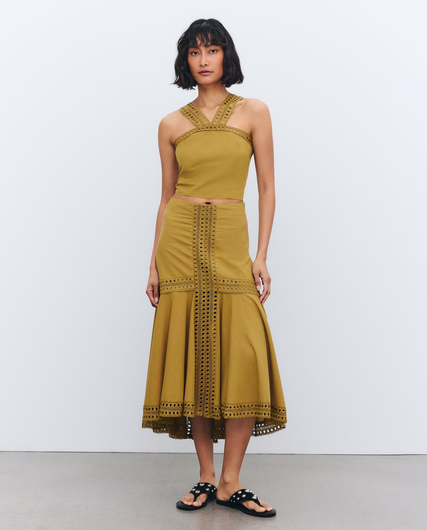Lace-Trimmed Cut-Out Camisole Dress
