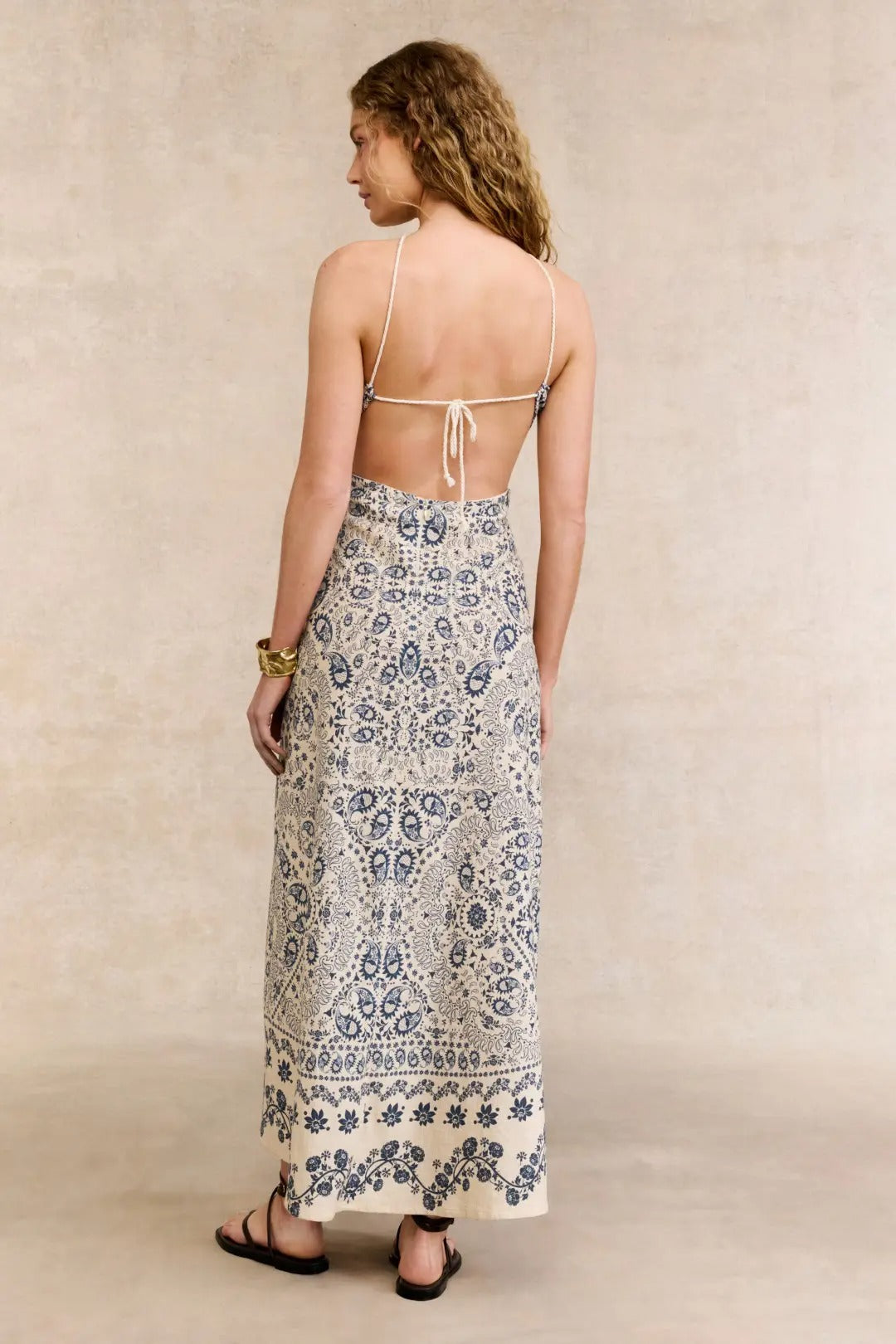 Paisley Print Halter Neck Open Back Maxi Dress