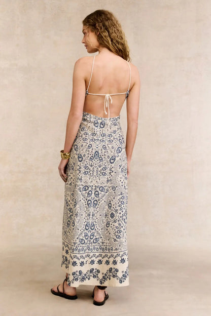 Paisley Print Halter Neck Open Back Maxi Dress