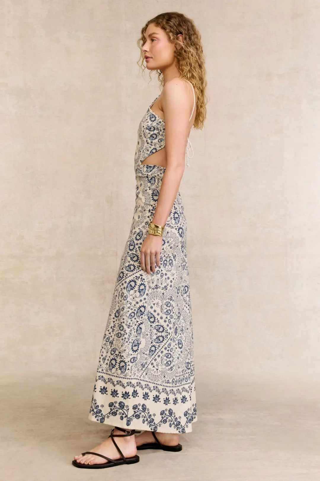 Paisley Print Halter Neck Open Back Maxi Dress