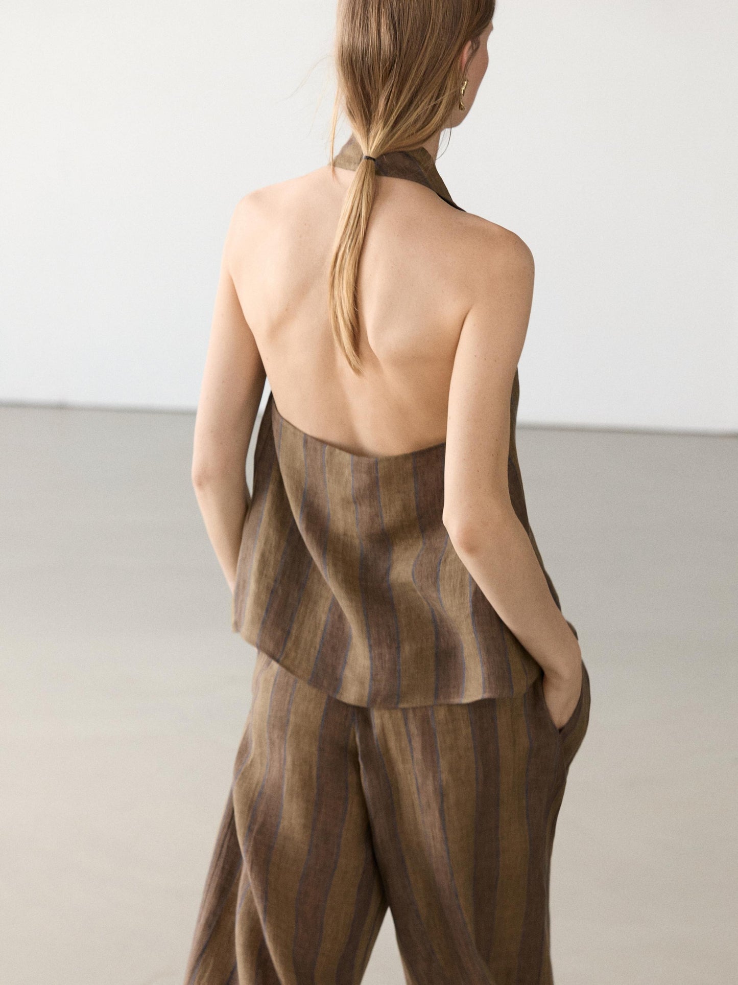 Striped Linen Vest + Wide-Leg Pants