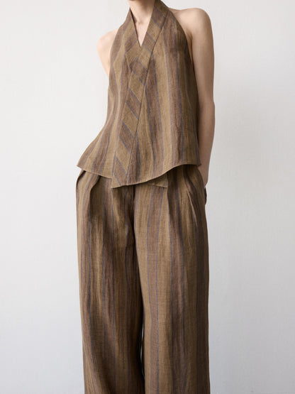 Striped Linen Vest + Wide-Leg Pants