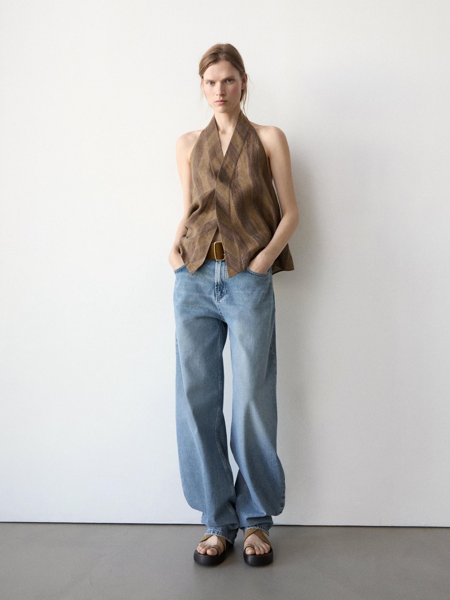 Striped Linen Vest + Wide-Leg Pants