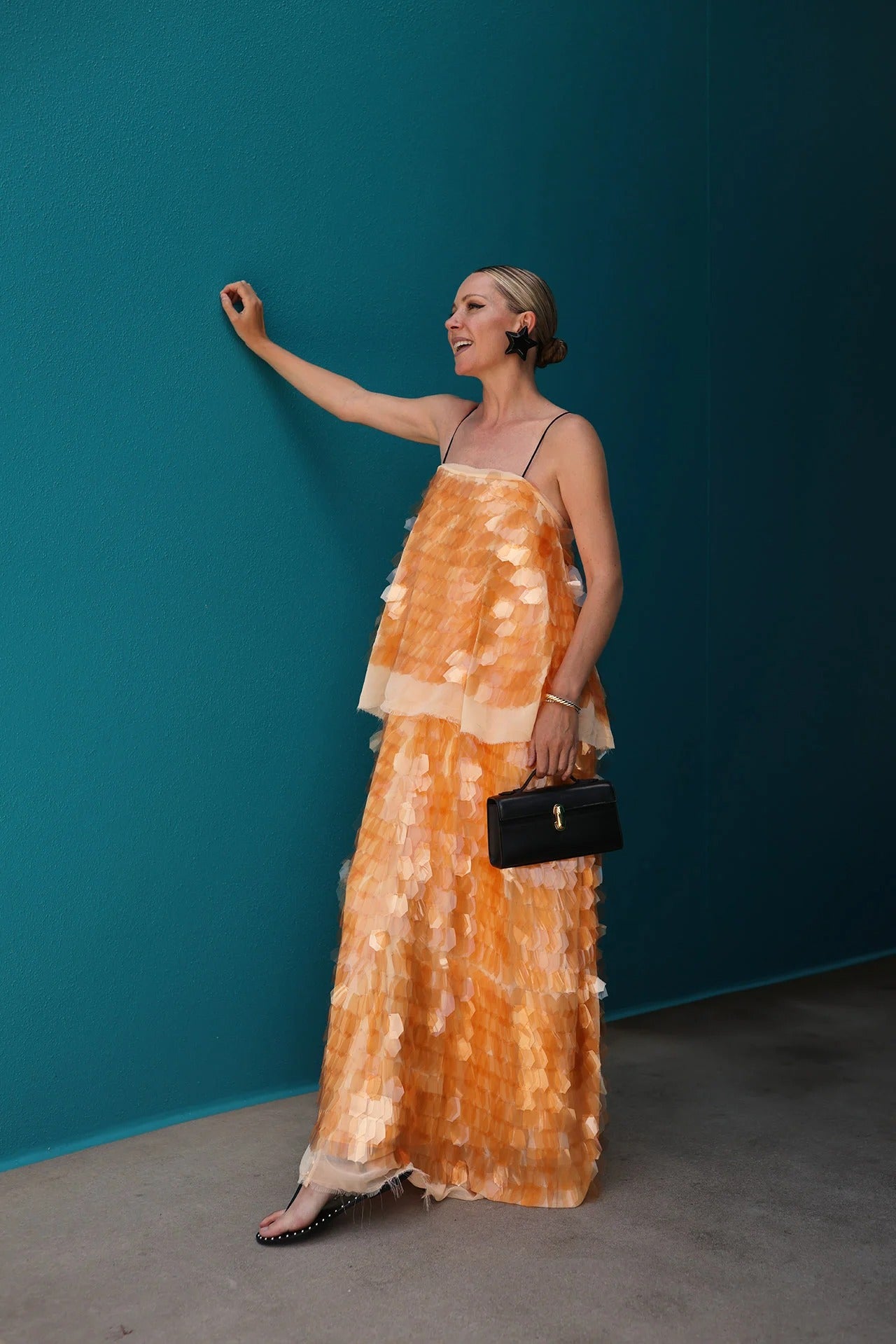 Embellished Shard Sequin Layered Cami Maxi Dress In Peach