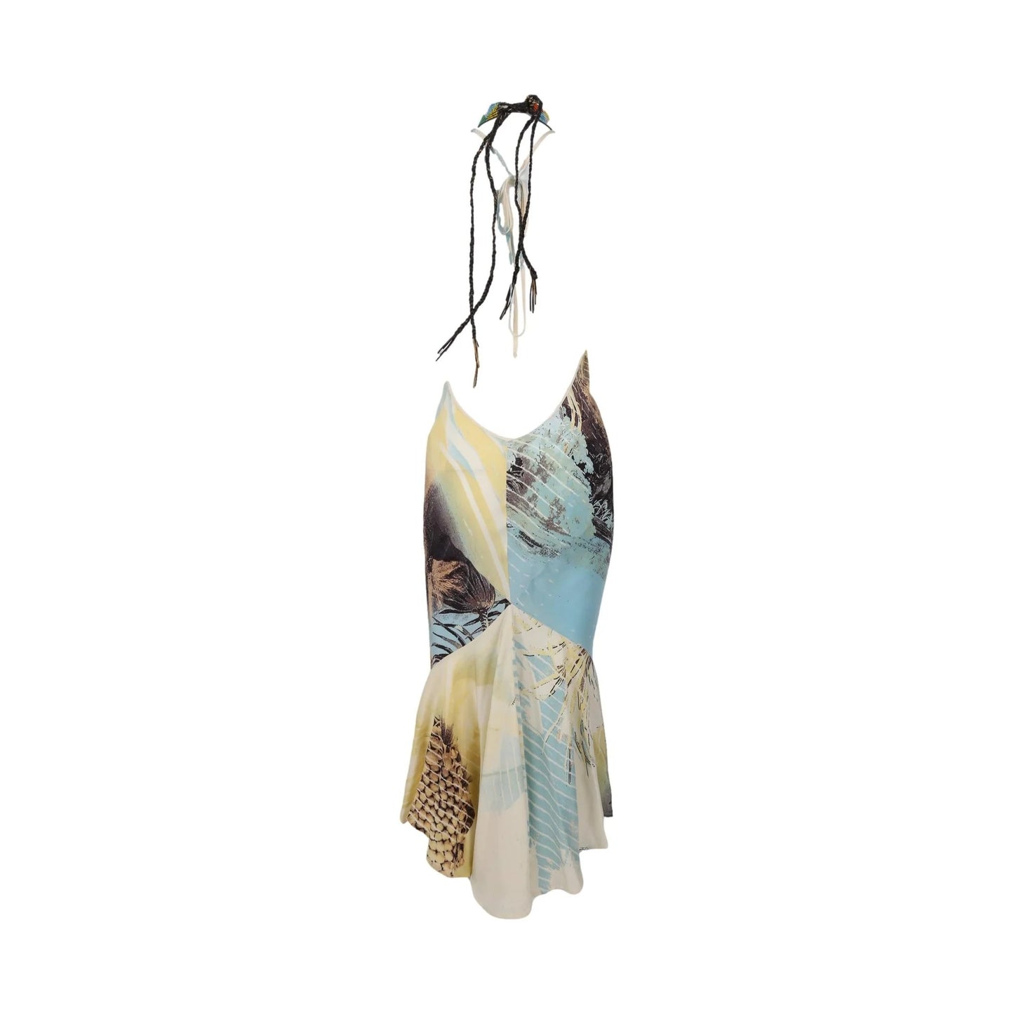 Lion Print Beaded Halter Dress