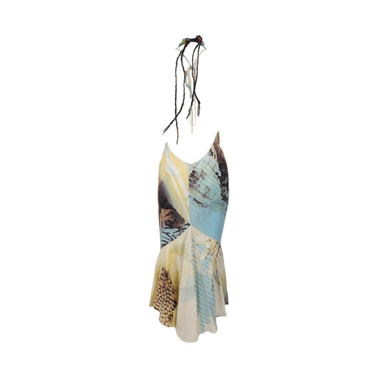 Lion Print Beaded Halter Dress