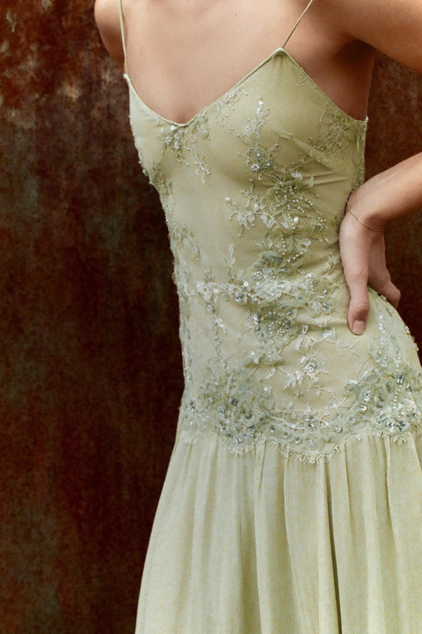 GEORGETTE DRESS WITH BEADED LACE