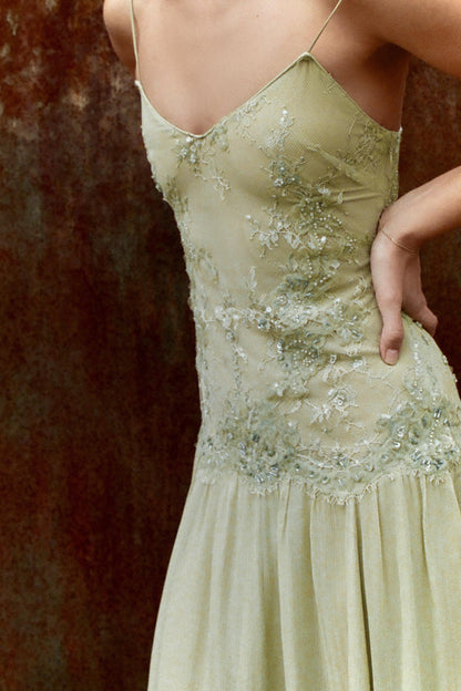 GEORGETTE DRESS WITH BEADED LACE