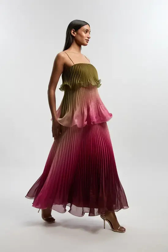 Petite Pleated Slub Organdie Peplum Woven Maxi Dress