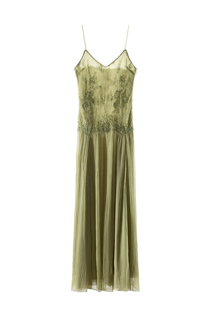 GEORGETTE DRESS WITH BEADED LACE