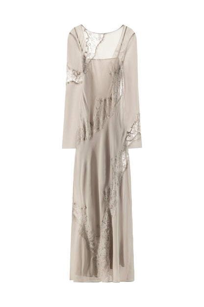 EMBROIDERED LACE GEORGETTE MIDI DRESS