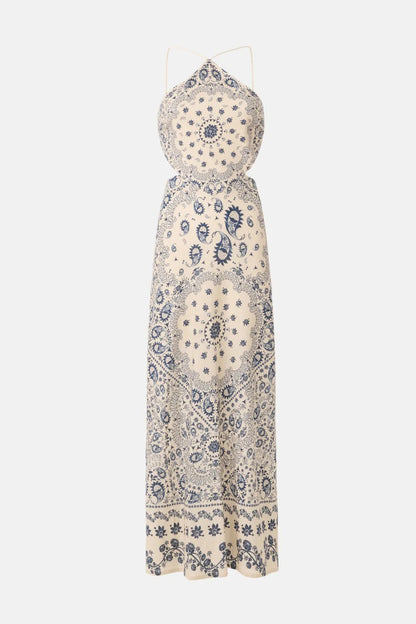 Paisley Print Halter Neck Open Back Maxi Dress