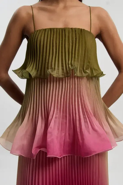 Petite Pleated Slub Organdie Peplum Woven Maxi Dress
