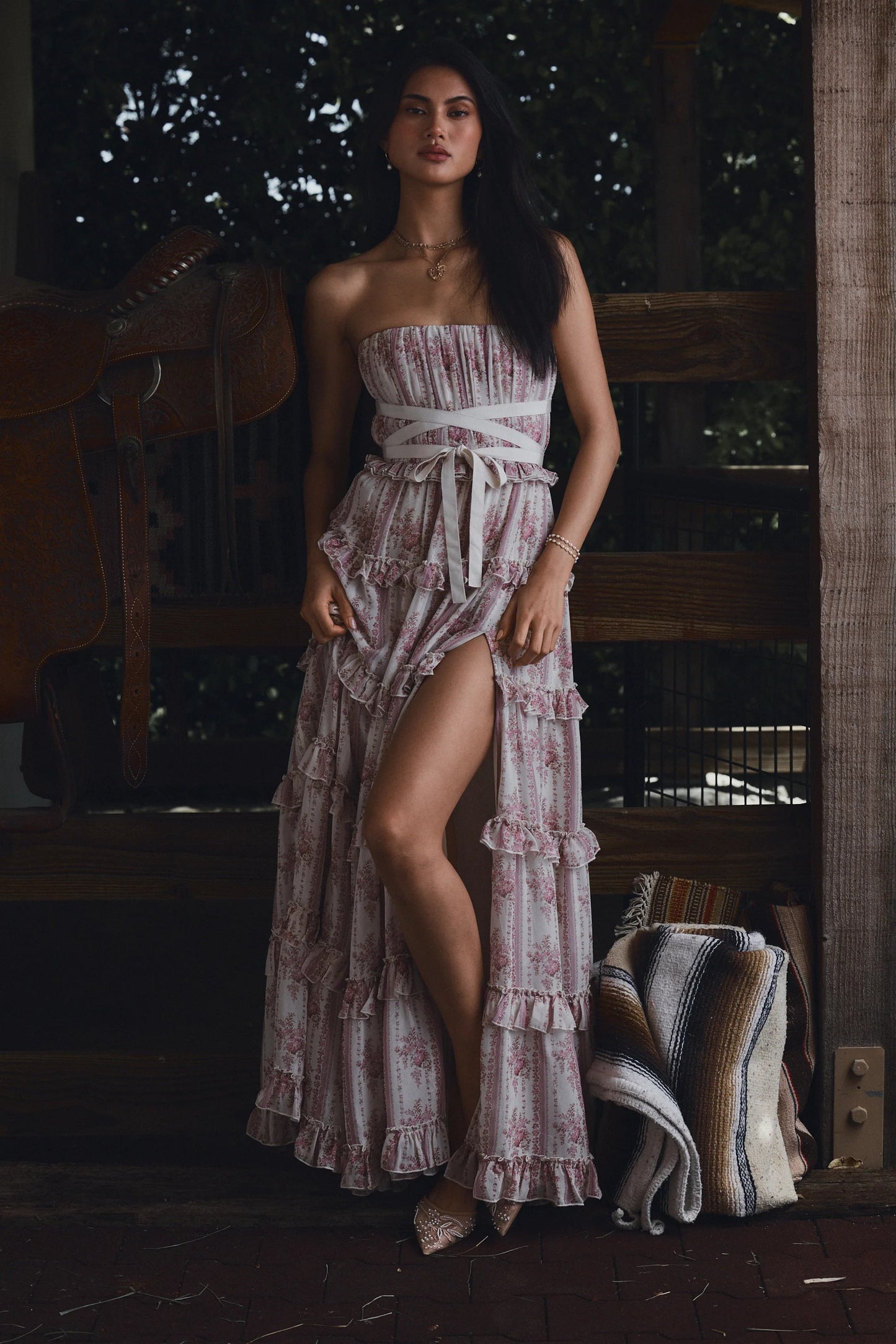 The Shelby Dress in Strawberry Victorian Stripe