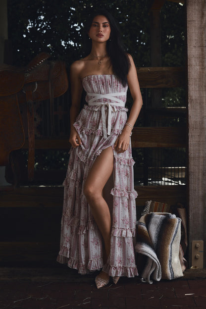 The Shelby Dress in Strawberry Victorian Stripe