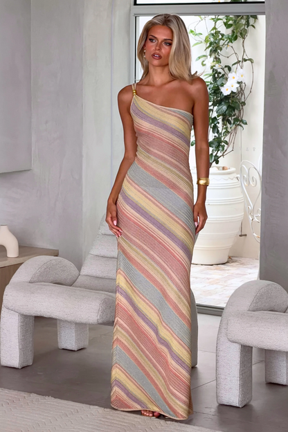 Pastel Striped Knit Maxi Dress