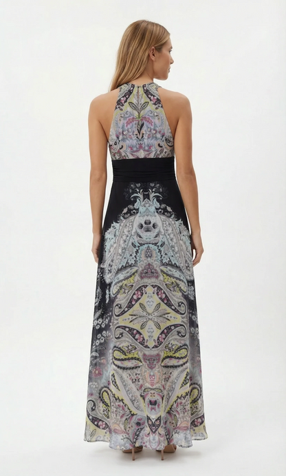 Long Sleeveless Printed Dress With A V-neckline