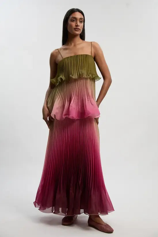 Petite Pleated Slub Organdie Peplum Woven Maxi Dress