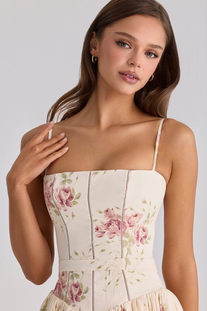ivory vintage rose print cotton midi sundress