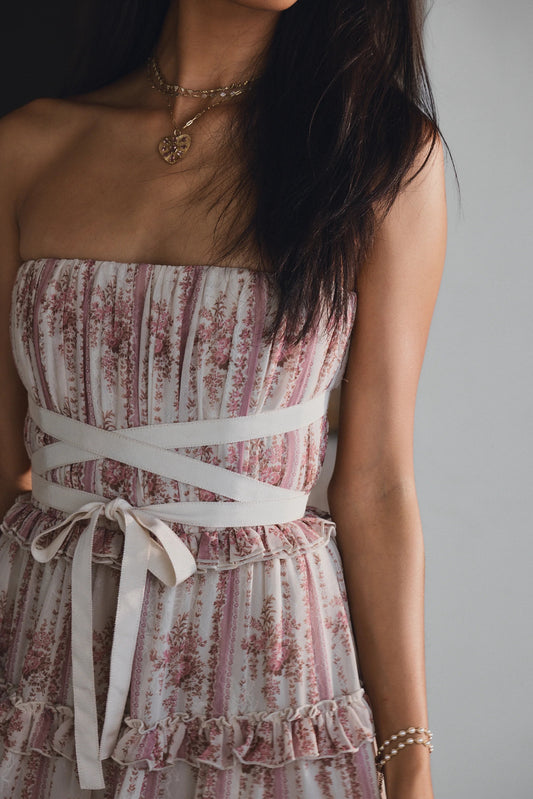 The Shelby Dress in Strawberry Victorian Stripe
