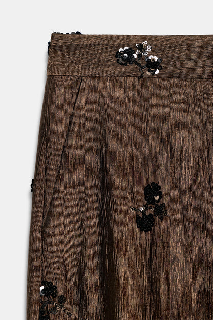 HALTER SEQUIN TOP+WIDE-LEG TROUSERS