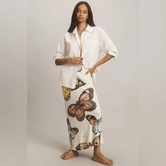 Summer-Ready Butterfly Print Satin Skirt