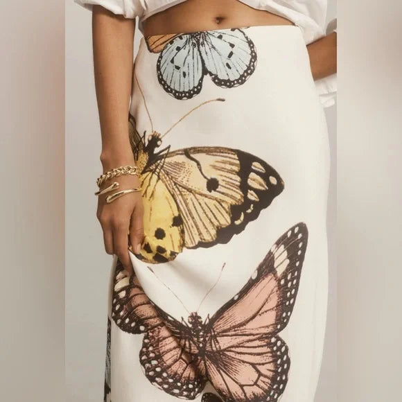 Summer-Ready Butterfly Print Satin Skirt